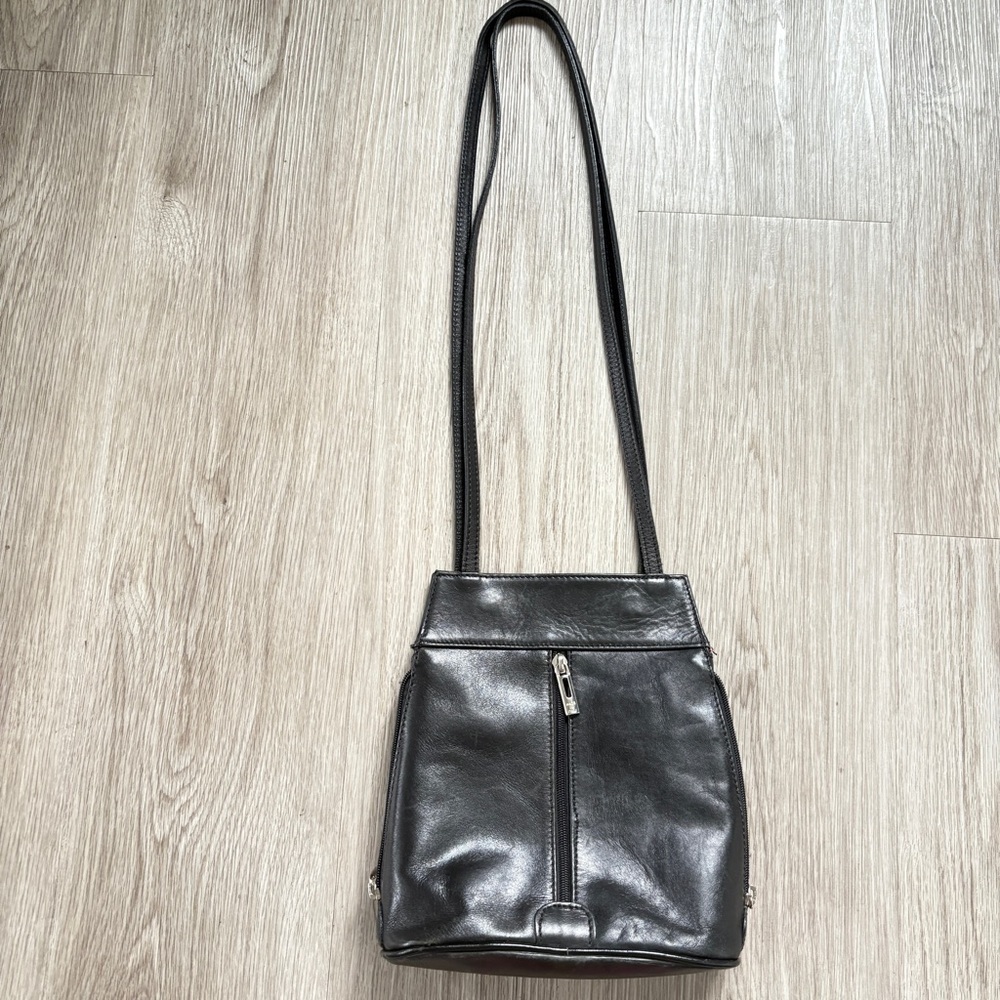 Vera Pelle Classic Black Leather Shoulder Bag Made in Italy